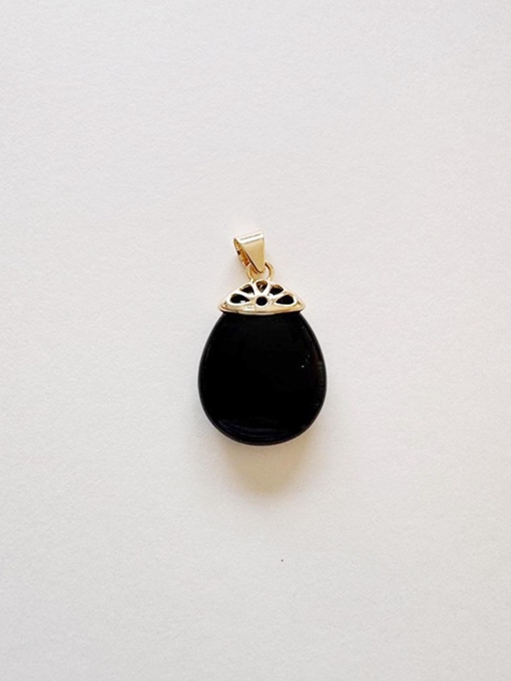 Vintage 925 Sterling Silver Gold Black Onyx Teardrop Pendant 1.7" 11.2g Large